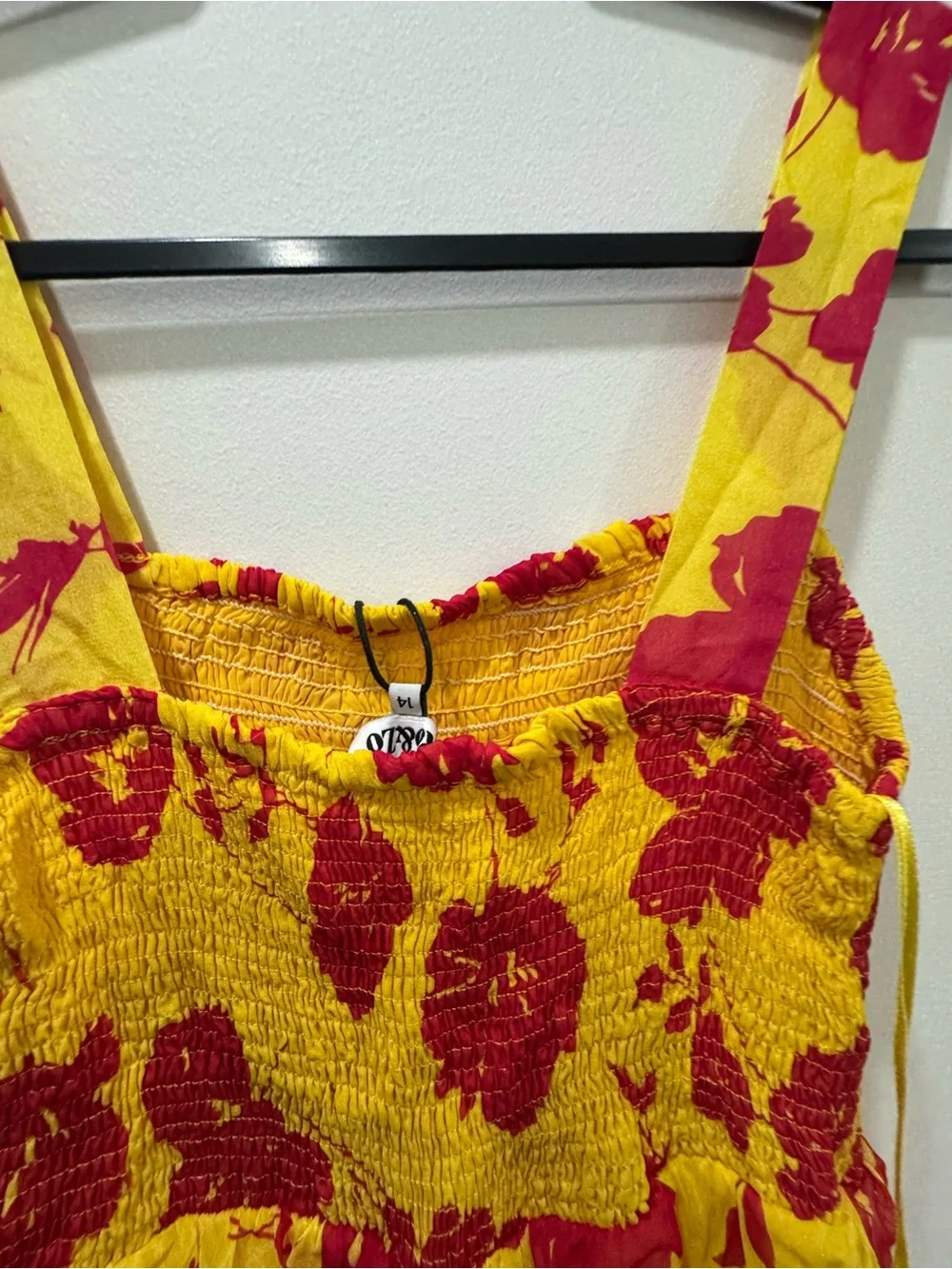 Ro&Zo Yellow+Cerise Floral Strappy Tiered Lined Chiffon Maxi Dress SZ 14UK 10US